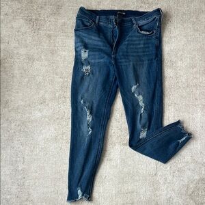 Express Medium Blue Ripped Skinny Jeans